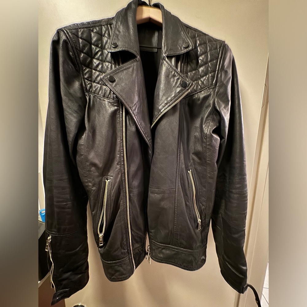 All Saints Conroy Textured Leather Biker Jacket